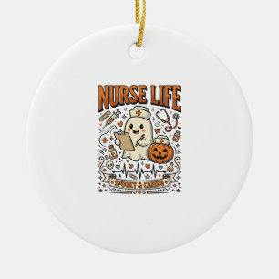 Nurse Life Halloween-Geist-Kürbis-Vintage-Shirt D Keramik Ornament