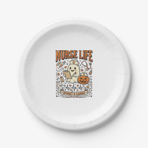 Nurse Life Halloween-Geist-Kürbis-Vintage-Shirt D Pappteller