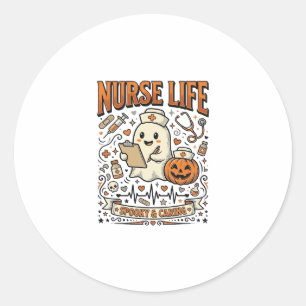 Nurse Life Halloween-Geist-Kürbis-Vintage-Shirt D Runder Aufkleber