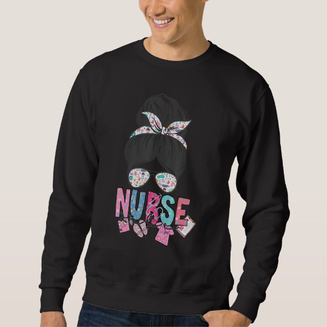 Nurse Life Healthcare Leopard Nurse Life Messy Bun Sweatshirt (Vorderseite)