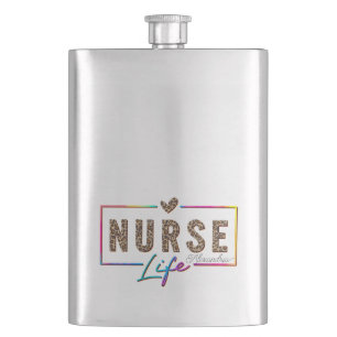 "Nurse Life" in eleganten Regenbogenfarben Flachmann