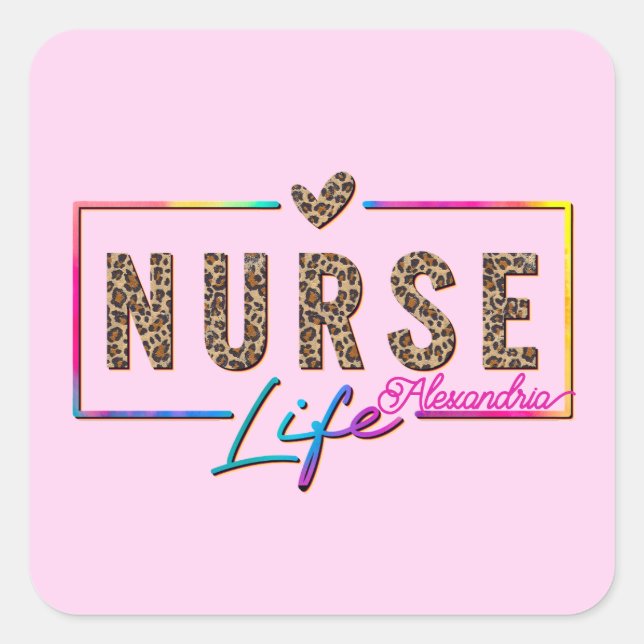 "Nurse Life" in eleganten Regenbogenfarben Quadratischer Aufkleber (Vorderseite)