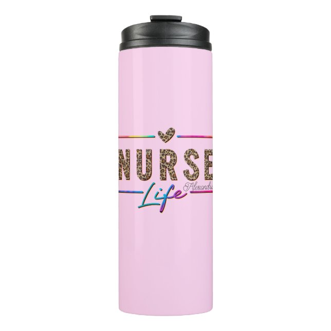 "Nurse Life" in eleganten Regenbogenfarben Thermosbecher (Vorderseite)