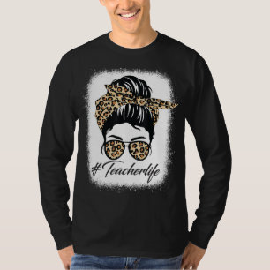 Nurse Life Leopard Messy Bun Glasses Women Nurse B T-Shirt