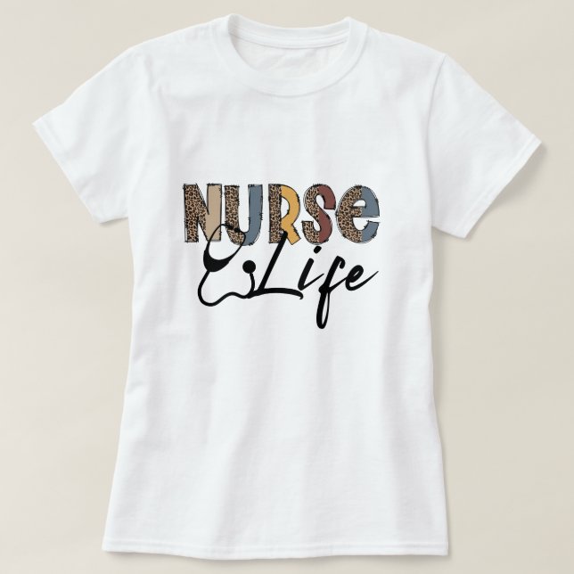 Nurse Life Leopard Print Geschenk T-Shirt (Design vorne)