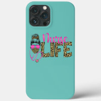 Nurse Life Messy Bun Hair Leopard Nurses Day