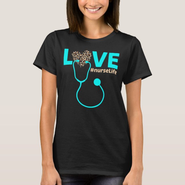 Nurse Life RN LPN CNA Healthcare Cheetah Heart T-Shirt (Vorderseite)