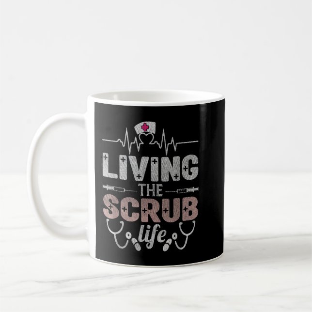 Nurse Living The Scrub Life Heartbeat Stethoscope Kaffeetasse (Links)