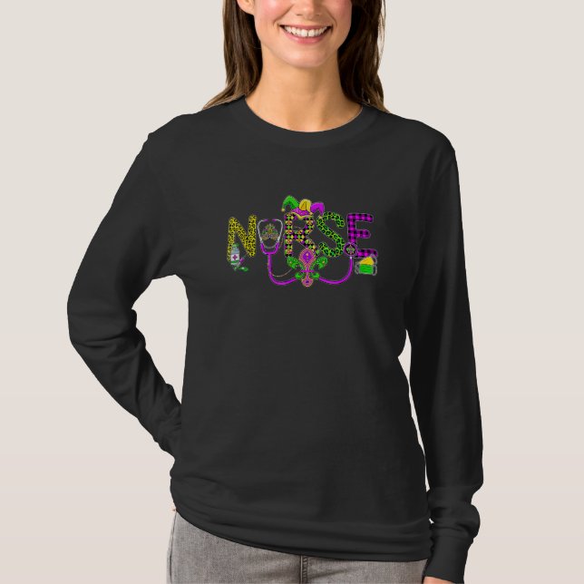 Nurse Mardi Gras Scrub Top Rn Icu Pacu Nicu Er Cna (Vorderseite)