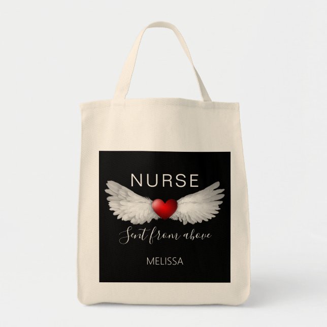 Nurse Medical Red Heart Engel Wings Personalisiert Tragetasche (Vorne)