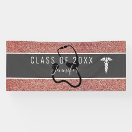 Nurse Medical Rose Gold Glitzer Graduation Party Banner