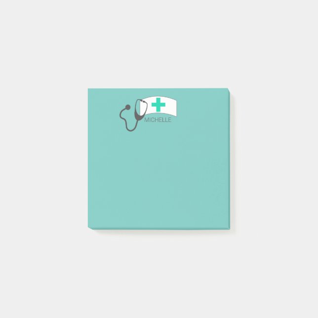 Nurse Medical Stethoscope Nurses Hat Pastel Green Post-it Klebezettel (Vorderseite)