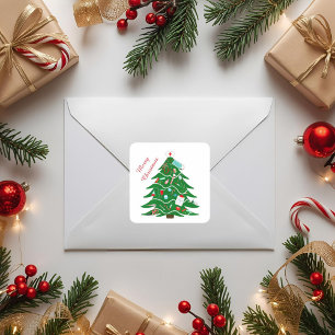 Nurse Merry Christmas Tree Quadratischer Aufkleber