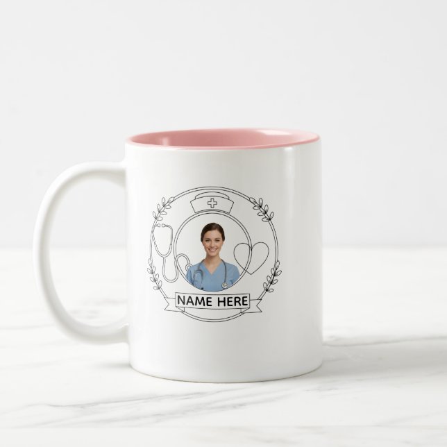 Nurse Mug Personalized Name Photo Gift Zweifarbige Tasse (Links)