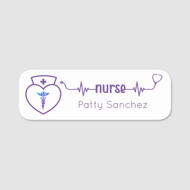 Nurse Name Plate Abzeichen Minimalistisch Lila Mod Namensschild (Vorderseite)