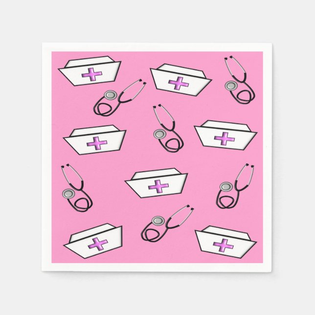 Nurse Napkins Caps und Stethoscopes Serviette (Vorderseite)