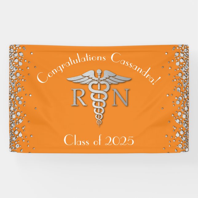 Nurse Nursing School Abschluss Orange Silver Banner (Horizontal)