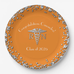 Nurse Nursing School Abschluss Orange Silver Pappteller