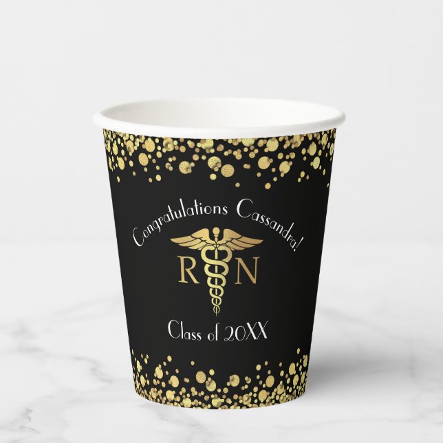 Nurse Nursing School Graduation Party Black Gold Pappbecher (Vorderseite)