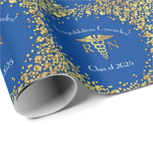 Nurse Nursing School Graduation Party Blue Gold Geschenkpapier