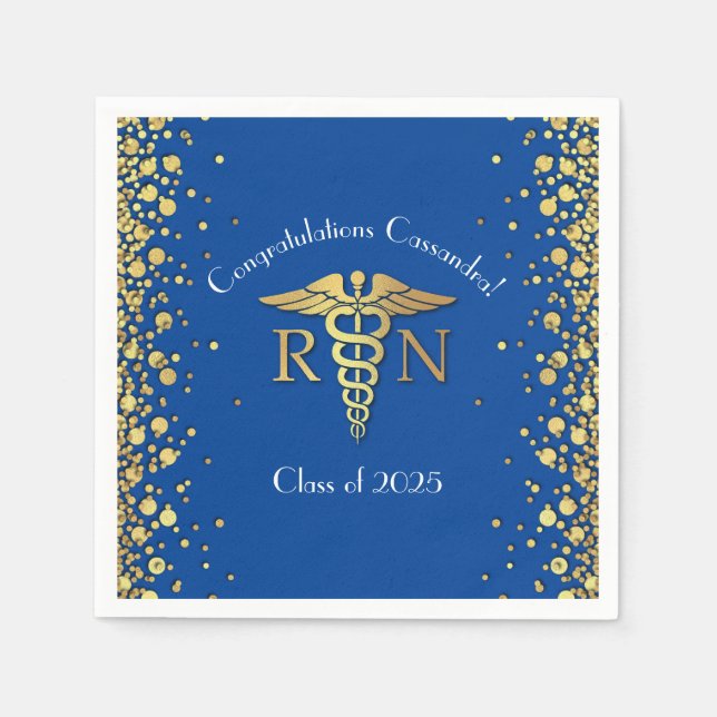 Nurse Nursing School Graduation Party Blue Gold Serviette (Vorderseite)