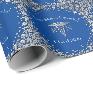 Nurse Nursing School Graduation Party Blue Silver Geschenkpapier