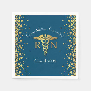 Nurse Nursing School Graduation Party Gold Blue Serviette