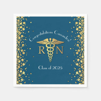Nurse Nursing School Graduation Party Gold Blue Serviette
