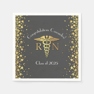 Nurse Nursing School Graduation Party Gray Gold Serviette