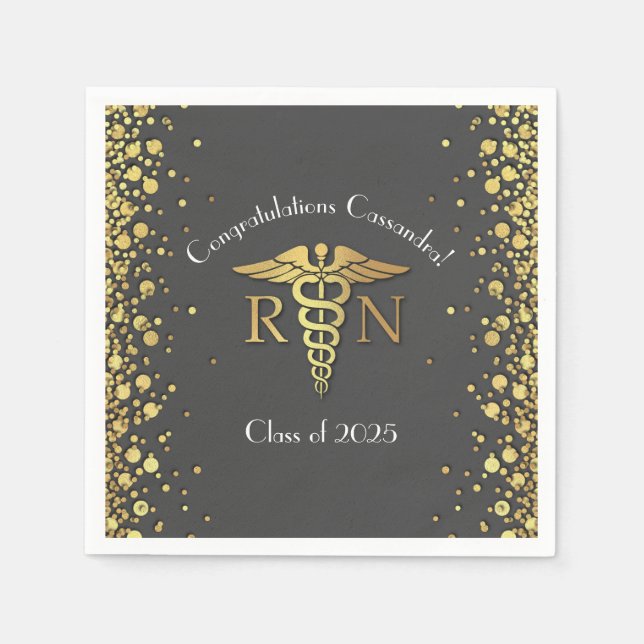 Nurse Nursing School Graduation Party Gray Gold Serviette (Vorderseite)