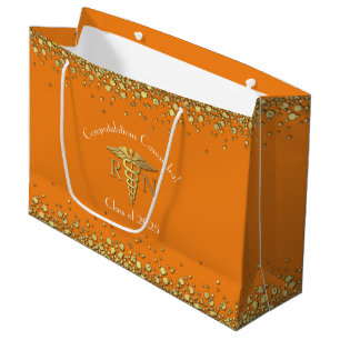 Nurse Nursing School Graduation Party Orange Gold Große Geschenktüte
