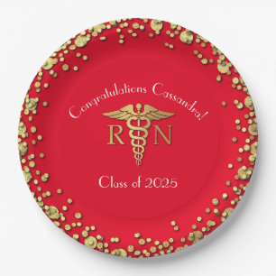 Nurse Nursing School Graduation Party Red Gold Pappteller