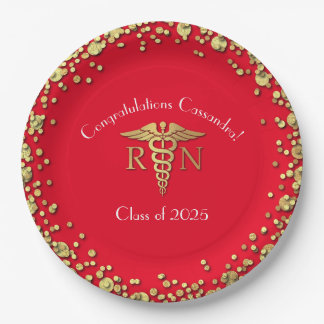 Nurse Nursing School Graduation Party Red Gold Pappteller