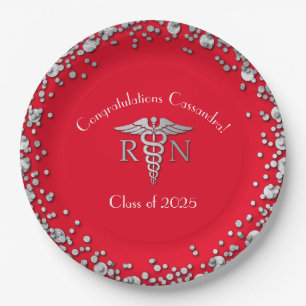 Nurse Nursing School Graduation Party Red Silver Pappteller