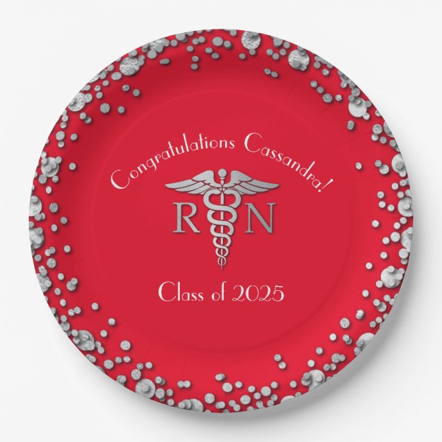 Nurse Nursing School Graduation Party Red Silver Pappteller (Vorderseite)