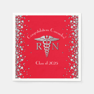 Nurse Nursing School Graduation Party Red Silver Serviette