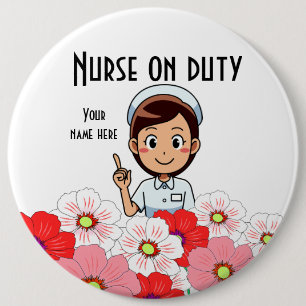 Nurse On Duty 3B White Button