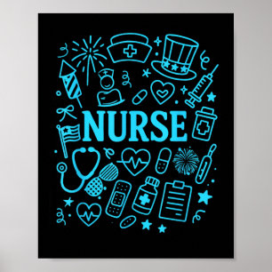 Nurse Patriotic Doodle 4. Juli Patriotic Independe Poster