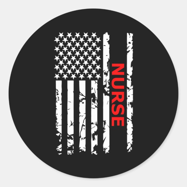 Nurse Patriotic Usa Flag Nurse Black Small Runder Aufkleber (Vorderseite)