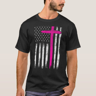 Nurse Pink Cross Christen mit amerikanischer Flagg T-Shirt
