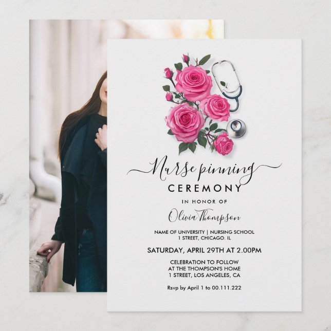 Nurse Pinning Ceremony Invitation | RN BSN Graduat Einladung (Vorne/Hinten)