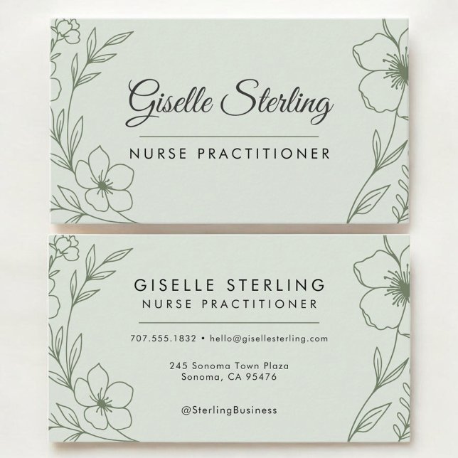 Nurse Practioner Botanical Sage Green Modern Visitenkarte (Von Creator hochgeladen)