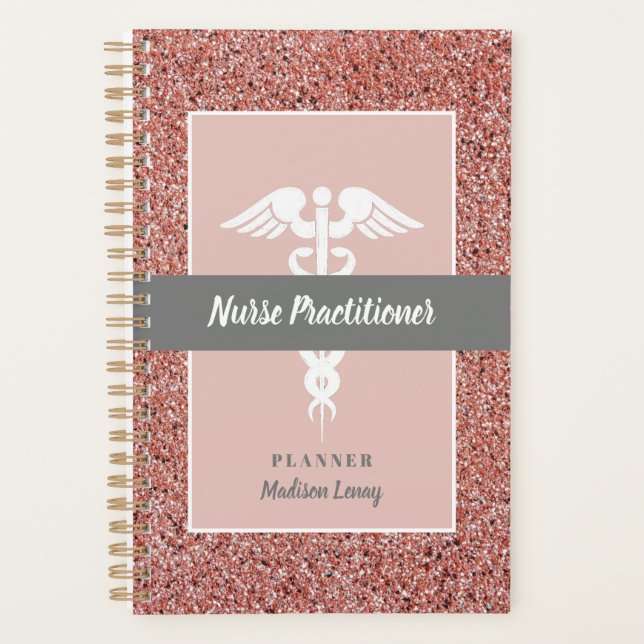 Nurse Practitioner Abschluss Rose Gold Glitzer Planer (Vorderseite)