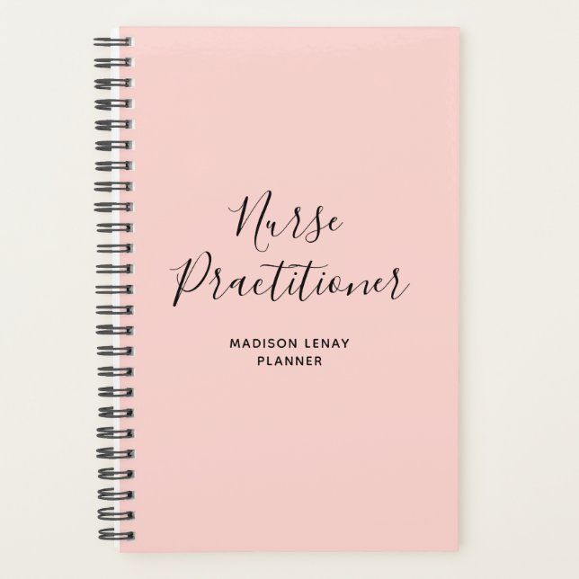 Nurse Practitioner Blush Pink Black Script Name Planer (Vorderseite)
