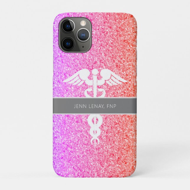 Nurse Practitioner FNP Rainbow Glitzer Monogram Case-Mate iPhone Hülle (Rückseite)