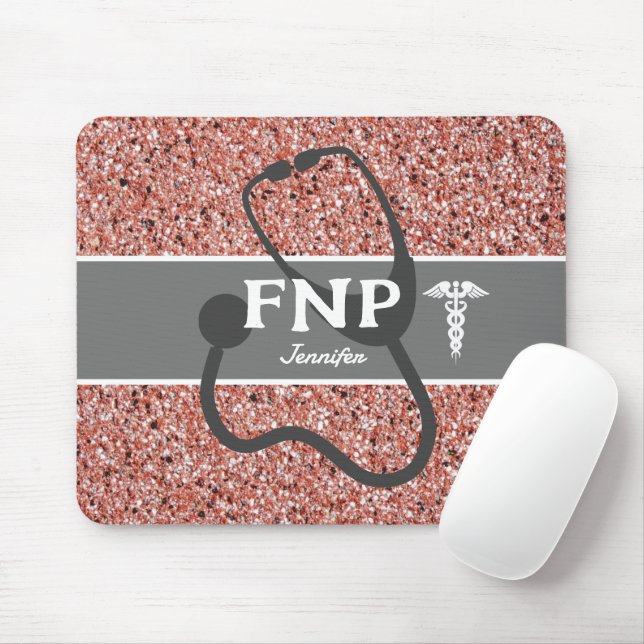 Nurse Practitioner FNP Rose Gold Glitzer Monogram Mousepad (Mit Mouse)