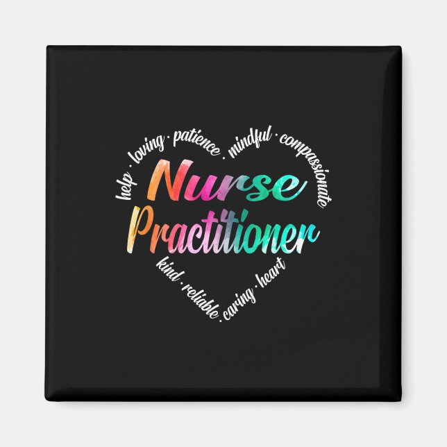 Nurse Practitioner Heart Word Cloud Watercolor Rai Magnet (Vorne)