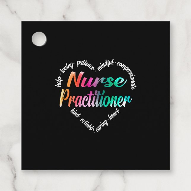 Nurse Practitioner Herz Word Cloud Watercolor Geschenkanhänger (Vorderseite)