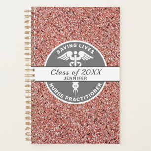 Nurse Practitioner Pink Rose Gold Glitzer Name Planer