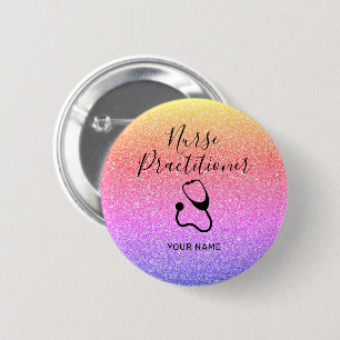 Nurse Practitioner Rainbow Glitzer Personalisiert Button